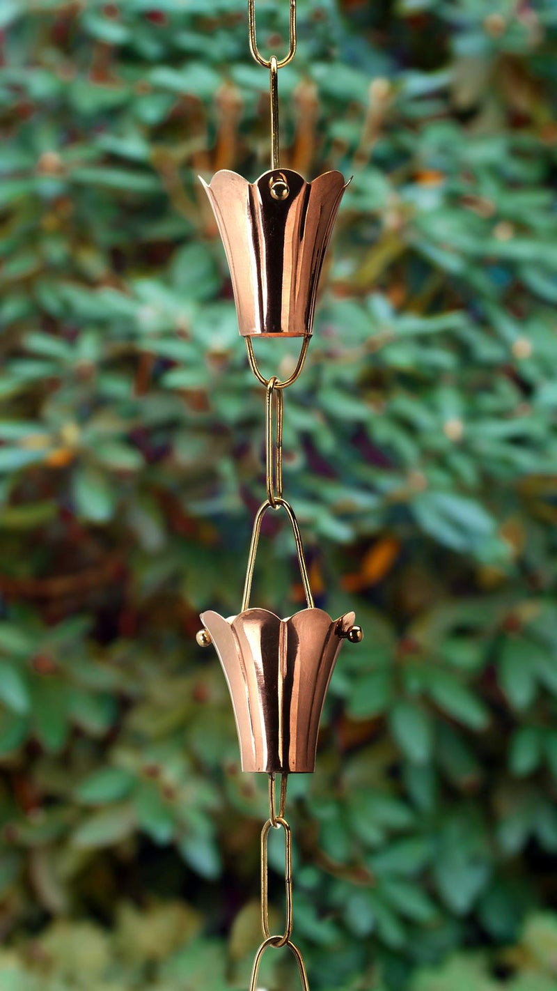 Good Directions Fluted Flower Pure Copper 8.5 ft. Rain Chain - Image 4