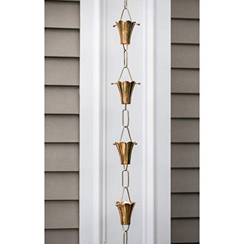 Good Directions Fluted Flower Pure Copper 8.5 ft. Rain Chain - Image 2