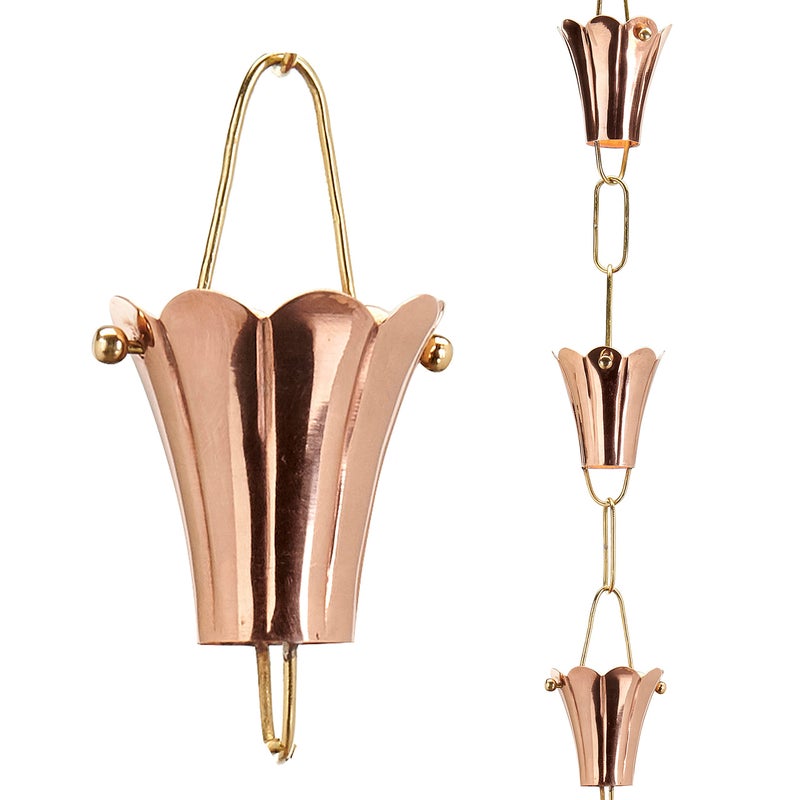 Good Directions Fluted Flower Pure Copper 8.5 ft. Rain Chain - Image 5