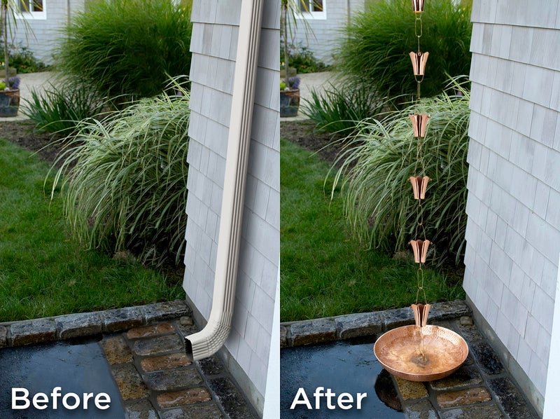 Good Directions Fluted Flower Pure Copper 8.5 ft. Rain Chain - Image 3