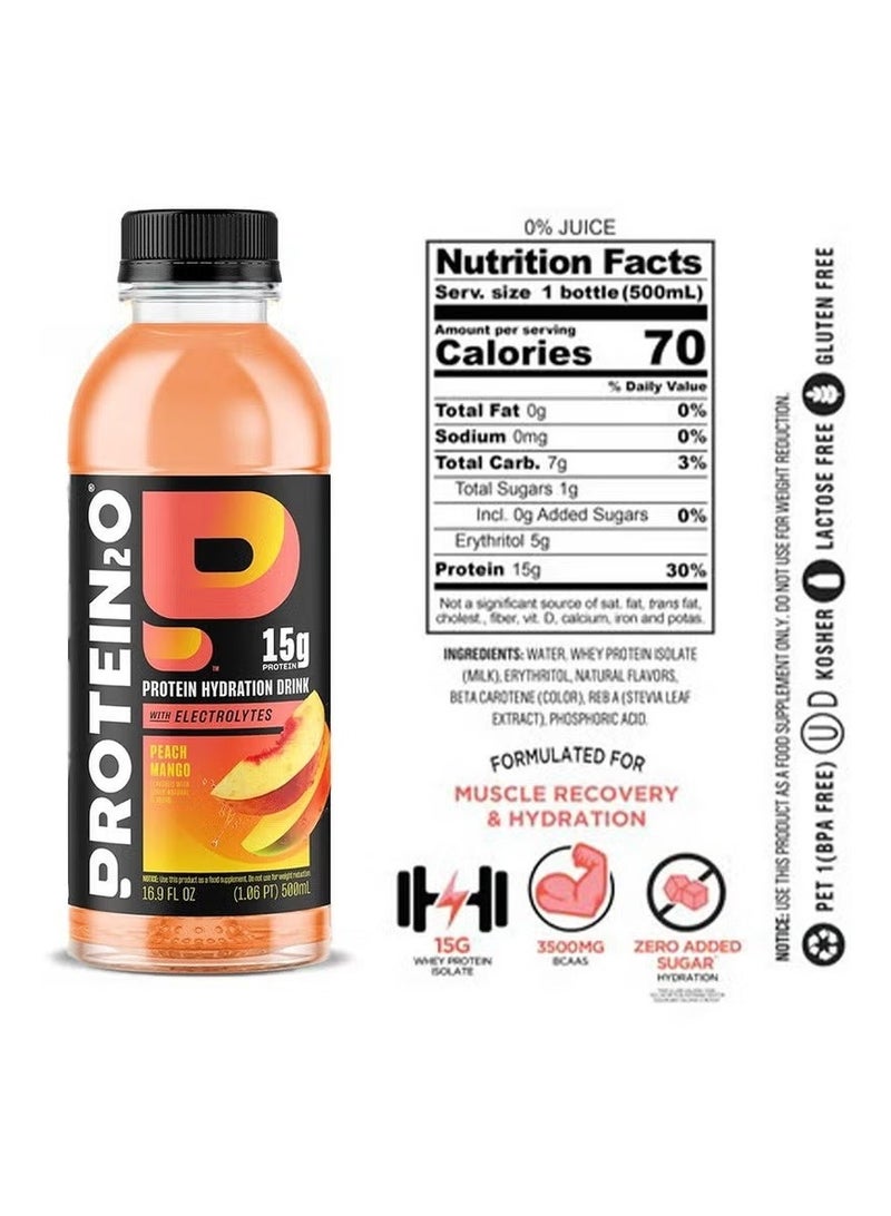 PROTEIN20 Protein2o Infused Water + Energy Peach Mango 500ml – Pack of 12 - Image 5