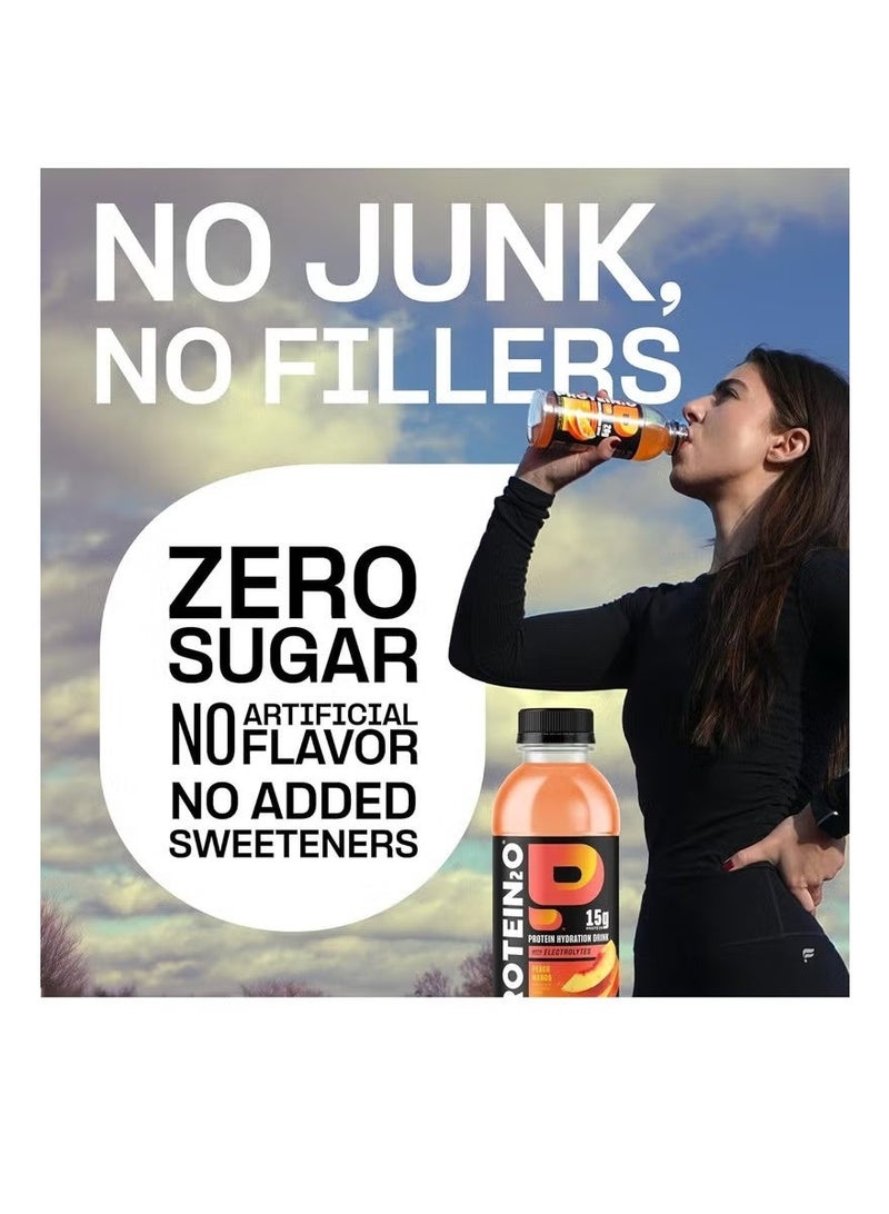 PROTEIN20 Protein2o Infused Water + Energy Peach Mango 500ml – Pack of 12 - Image 3