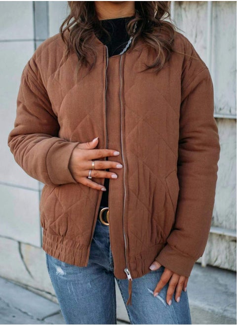 Autumn/Winter Solid Color Stand-up Collar Loose Jacket