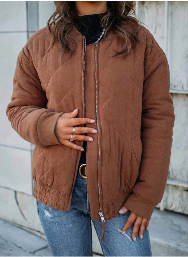 Autumn/Winter Solid Color Stand-up Collar Loose Jacket