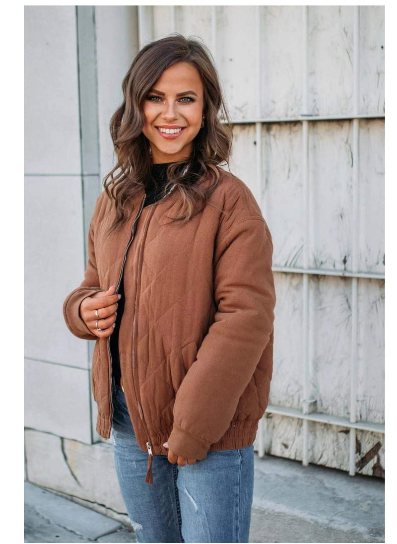 Autumn/Winter Solid Color Stand-up Collar Loose Jacket