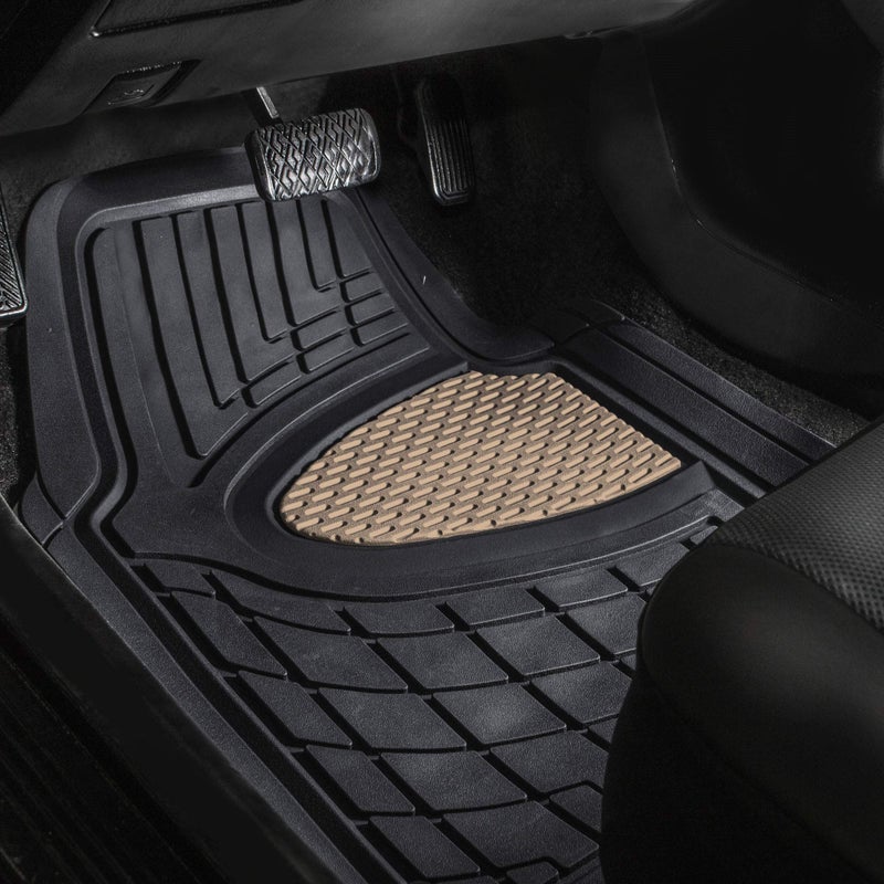FH Group Premium Liners Tall Channel Trimmable All Weather Rubber Full Set Car Floor Mats (Beige) w. Trimmable All-Season Cargo Liner (Black) - Universal Fit for Cars Trucks and SUVs - Image 3