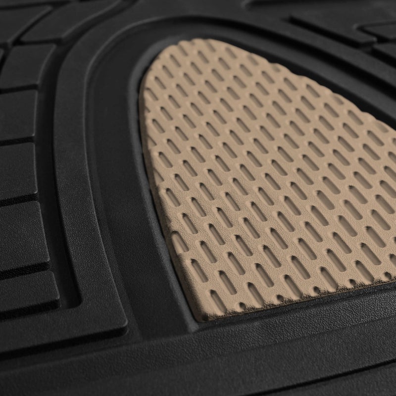 FH Group Premium Liners Tall Channel Trimmable All Weather Rubber Full Set Car Floor Mats (Beige) w. Trimmable All-Season Cargo Liner (Black) - Universal Fit for Cars Trucks and SUVs - Image 2
