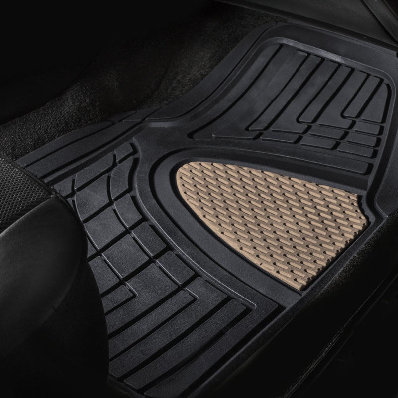 FH Group Premium Liners Tall Channel Trimmable All Weather Rubber Full Set Car Floor Mats (Beige) w. Trimmable All-Season Cargo Liner (Black) - Universal Fit for Cars Trucks and SUVs - Image 4