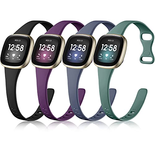 Getino Compatible with Fitbit Versa 4/ Versa 3 Bands/Sense/Sense 2 Bands Women Men, Sport Slim Accessories, Band for Fitbit Versa 4/ Versa 3/ Sense 2/ Sense, Large Black/Plum/Bluegray/Pinegreen - Image 1