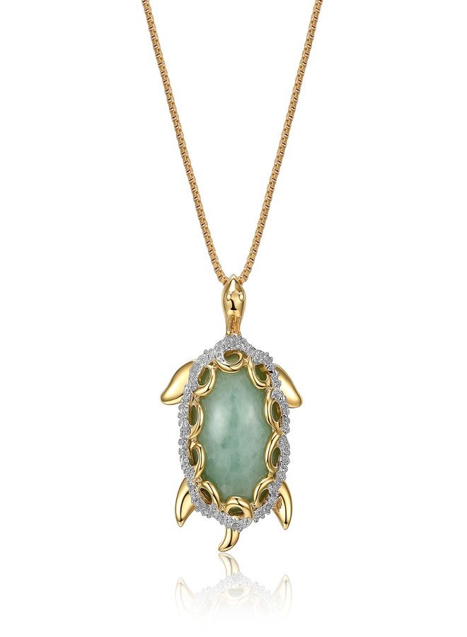 مورجان آند بايدج قلادة مورغان آند بيج من الفضة الإسترليني عيار 925 مطلية بالذهب عيار 18 قيراطًا على شكل سلحفاة من اليشم الأصلي للنساء - قلادة أنيقة من الفضة الإسترليني على شكل سلحفاة بحرية للنساء مع قلادة من الألماس بوزن إجمالي 1/10 قيراط، 18 بوصة - Image 1