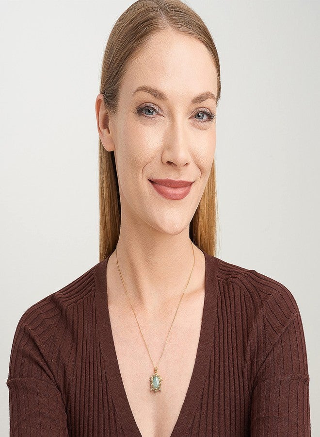 مورجان آند بايدج قلادة مورغان آند بيج من الفضة الإسترليني عيار 925 مطلية بالذهب عيار 18 قيراطًا على شكل سلحفاة من اليشم الأصلي للنساء - قلادة أنيقة من الفضة الإسترليني على شكل سلحفاة بحرية للنساء مع قلادة من الألماس بوزن إجمالي 1/10 قيراط، 18 بوصة - Image 4