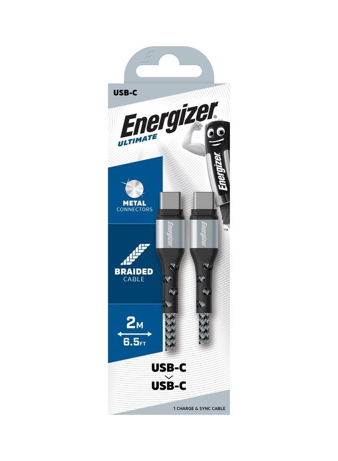 Energizer Ultimate Metal Braided Type-C To Type-C Cable, Compatible With Quick Charge, High-Twist Resistance, Fast Charging Cable, Compatible With iPhone 15, 2M Silver - Image 2