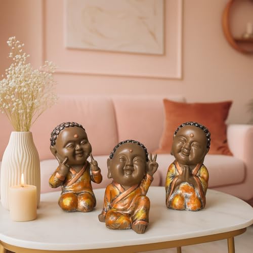 Xtore 3 Baby Buddha Giving Cute Selfie Poses | Home Decor Figurine | Lifts up Energy of Surroundings | Brings Positive Vibes (Pack of 3, Multicolor) - Image 2