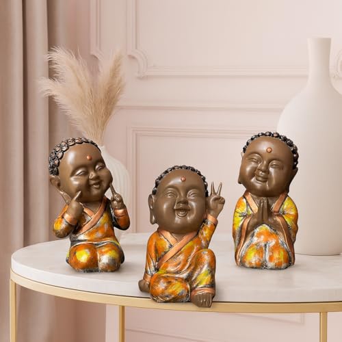 Xtore 3 Baby Buddha Giving Cute Selfie Poses | Home Decor Figurine | Lifts up Energy of Surroundings | Brings Positive Vibes (Pack of 3, Multicolor) - Image 5