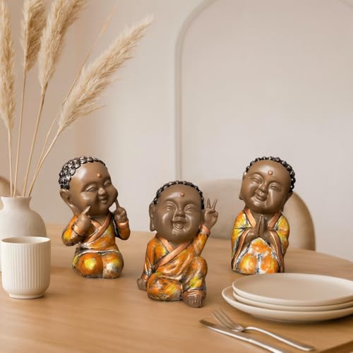 Xtore 3 Baby Buddha Giving Cute Selfie Poses | Home Decor Figurine | Lifts up Energy of Surroundings | Brings Positive Vibes (Pack of 3, Multicolor) - Image 3