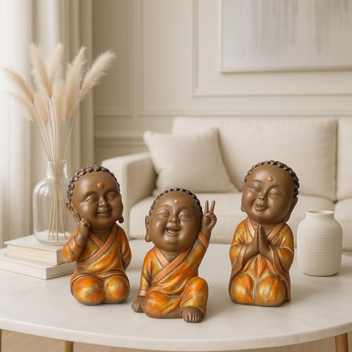 Xtore 3 Baby Buddha Giving Cute Selfie Poses | Home Decor Figurine | Lifts up Energy of Surroundings | Brings Positive Vibes (Pack of 3, Multicolor) - Image 1