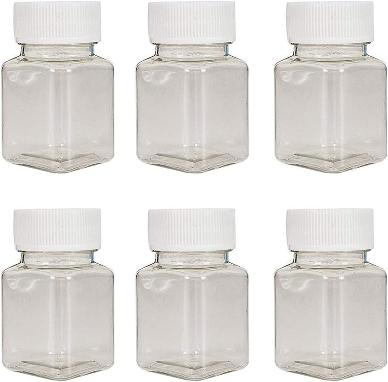 lasenersm 6 Pieces 50ml Empty Clear Plastic Pill Bottles Solid Powder Container Plastic Square Solid Powder Container Reagent Storage Bottle with White Screw Cap, Transparent