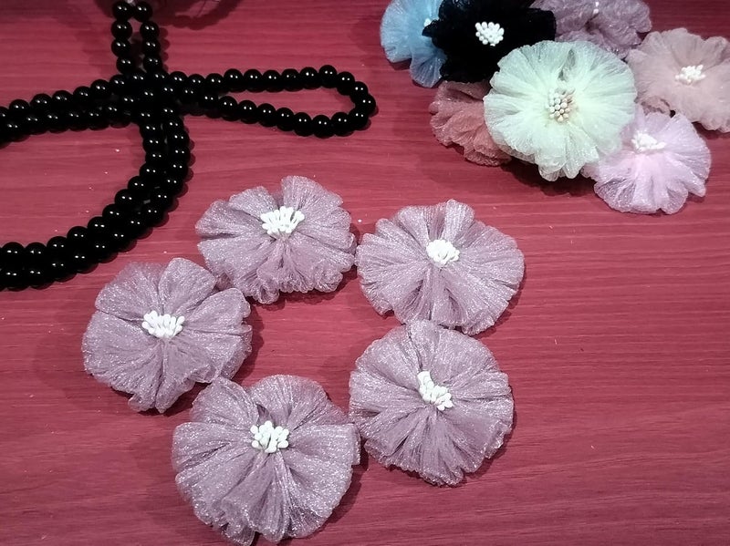 Generic Beads & Crafts: Artificial Netted Tissue Rose Flowers with Pollen 5.5cm for Home Decoration, Dress, Boutique, DIY Art Craft (Pack of 5 Pcs) (Rosewood)  - Image 1