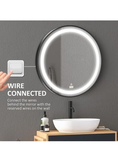 NAFEH LED Round Bathroom Mirror lighted Makeup Vanity Mirror With Lights Flower Wall Mounted Mirror Dimmable and changing lights 60*60 with frame  - Image 1