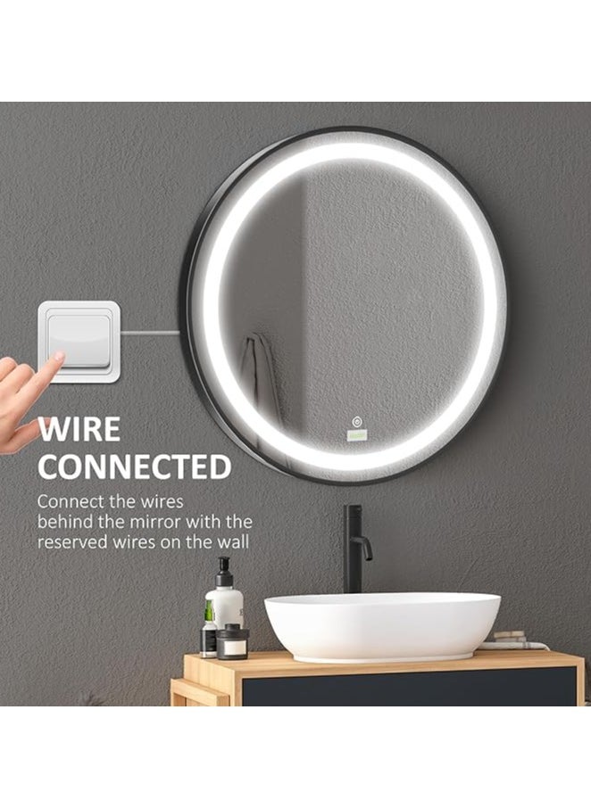 NAFEH LED Round Bathroom Mirror lighted Makeup Vanity Mirror With Lights Flower Wall Mounted Mirror Dimmable and changing lights 60*60 with frame  - Image 1