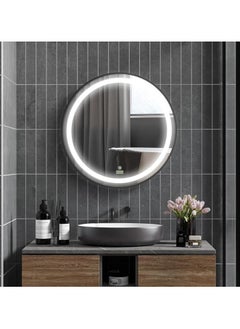 NAFEH LED Round Bathroom Mirror lighted Makeup Vanity Mirror With Lights Flower Wall Mounted Mirror Dimmable and changing lights 60*60 with frame  - Image 2