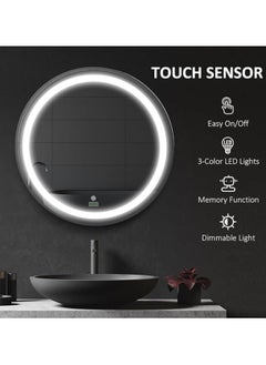 NAFEH LED Round Bathroom Mirror lighted Makeup Vanity Mirror With Lights Flower Wall Mounted Mirror Dimmable and changing lights 60*60 with frame  - Image 3
