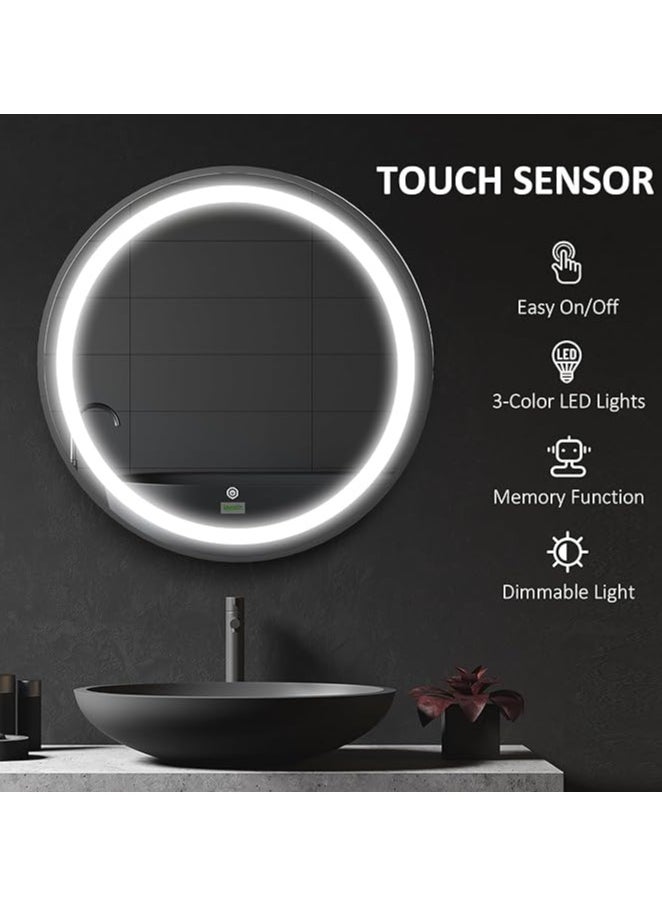 NAFEH LED Round Bathroom Mirror lighted Makeup Vanity Mirror With Lights Flower Wall Mounted Mirror Dimmable and changing lights 60*60 with frame  - Image 3