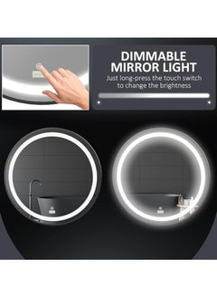 NAFEH LED Round Bathroom Mirror lighted Makeup Vanity Mirror With Lights Flower Wall Mounted Mirror Dimmable and changing lights 60*60 with frame  - Image 4