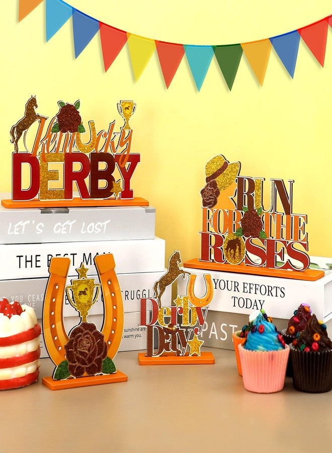 MUOUAKATE 4pcs Derby Decorations Party Supplies Table Centerpieces - Wooden Derby Decor Tiered Tray Decor for Horse Racing Festival Birthday Party Decor - Image 4
