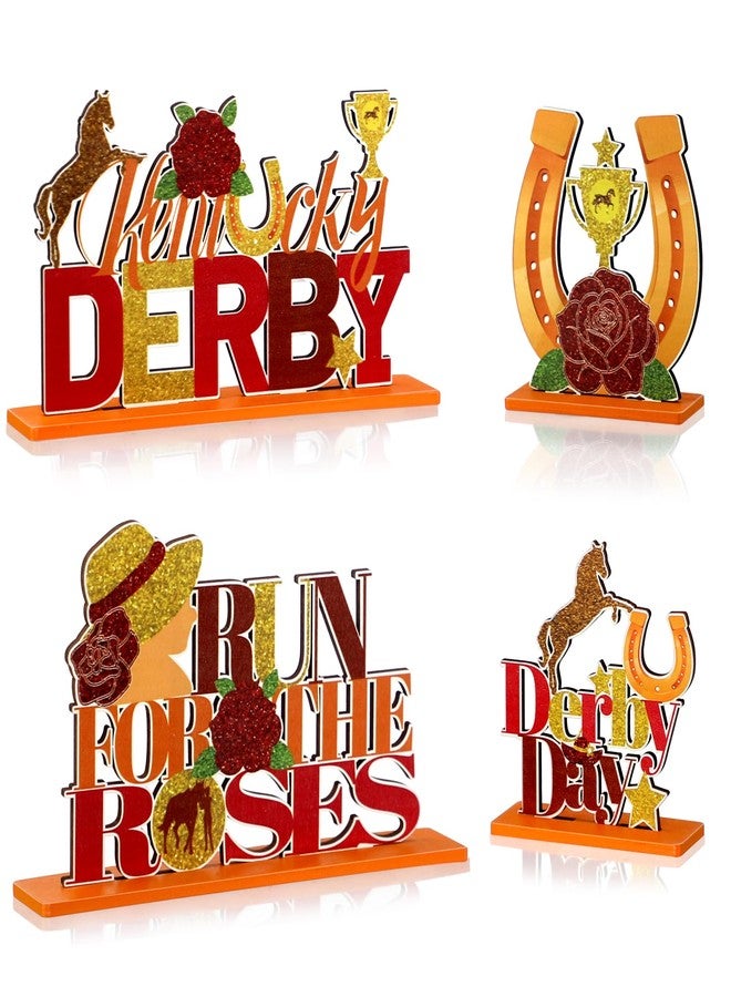 MUOUAKATE 4pcs Derby Decorations Party Supplies Table Centerpieces - Wooden Derby Decor Tiered Tray Decor for Horse Racing Festival Birthday Party Decor - Image 1