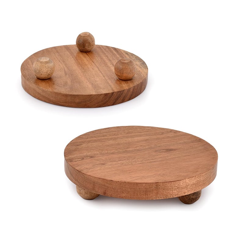 NIRMAN Display Stand Round Acacia Wood Stand for Display Wooden Stand for Kitchen/Bathroom Counter/Plant Stand (5.5" x 5.5" x 1.5"), (Set of 2) - Image 4