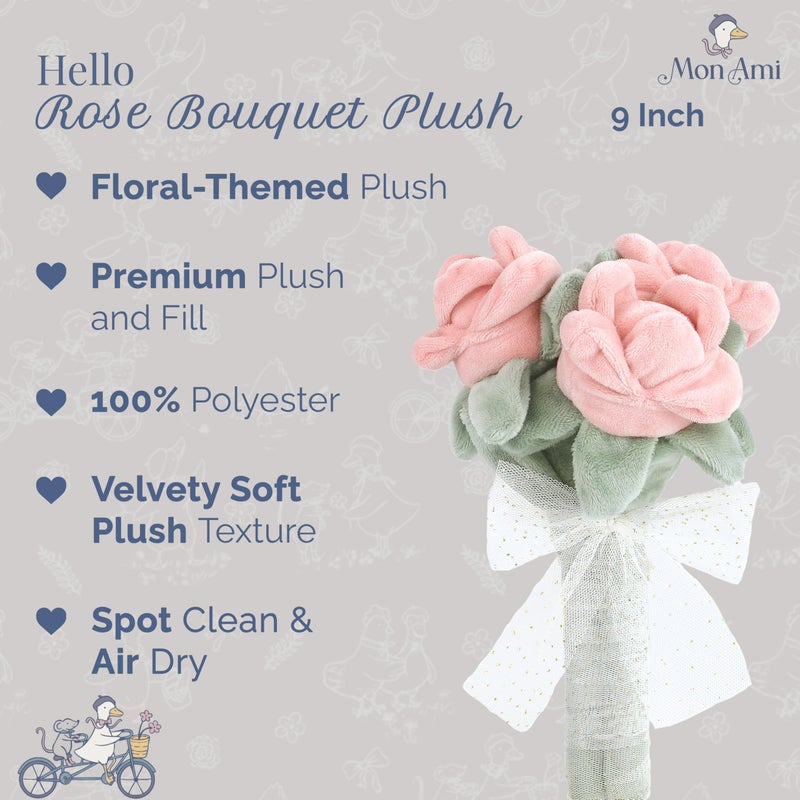 MON AMI Rose Plush Flower Bouquet | 9-inch Soft Floral Stuffed Toy for Kids & Adults | Perfect Valentineâ€™s Day Gift | Adorable Birthday & Anniversary Plushie | Cuddly & Collectible Toy for All Ages - Image 2