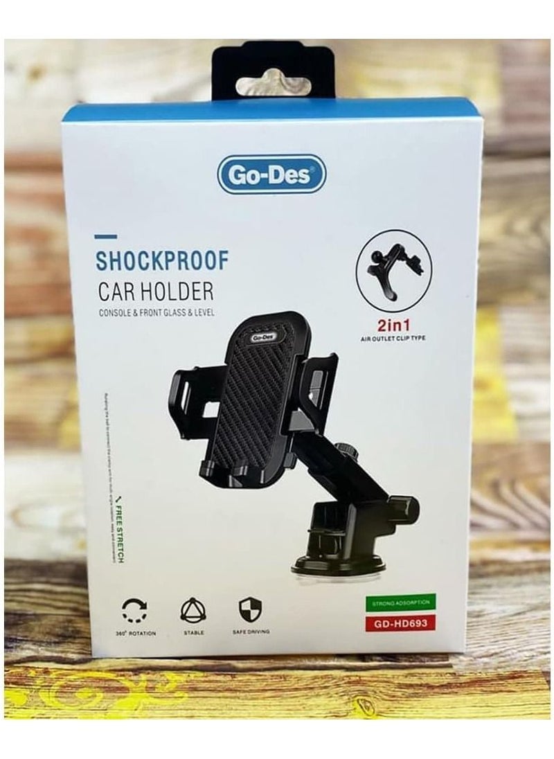 GO-DES - حامل جوال للسيارة من Go-Des، قابل للدوران 360 درجة وحامل جوال قابل للتعديل للوحة القيادة والزجاج الأمامي وفتحة التهوية في السيارة - Image 1