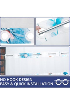 Excefore No Hook Shower Curtain with Snap-in Liner, Decorative Floral Double Layer Waterproof Bathroom Curtain, Hotel Style (Cyan)  - Image 5
