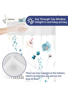 Excefore No Hook Shower Curtain with Snap-in Liner, Decorative Floral Double Layer Waterproof Bathroom Curtain, Hotel Style (Cyan)  - Image 3