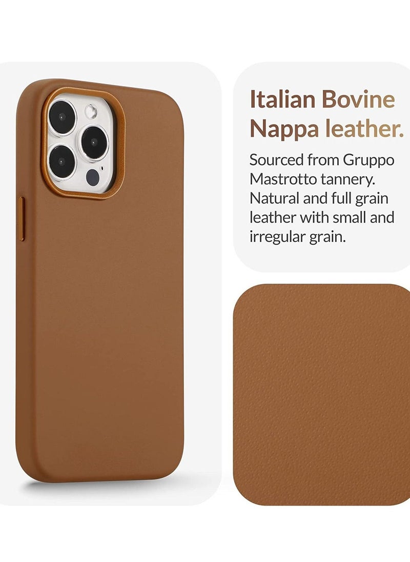 Classic - (for iPhone 14 Pro Max) - European Nappa Leather Case - Smoothen and Soften Over Time - Compatible with Magsafe - Saddle Brown - Image 2