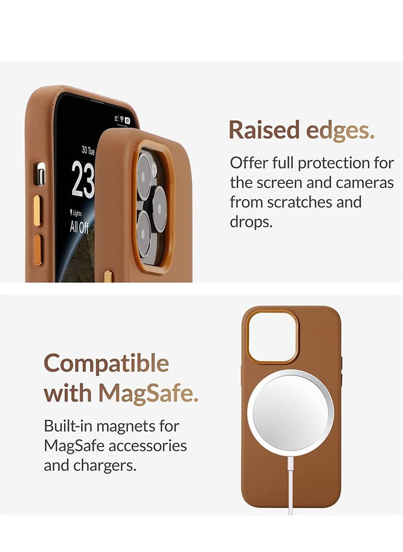 Classic - (for iPhone 14 Pro Max) - European Nappa Leather Case - Smoothen and Soften Over Time - Compatible with Magsafe - Saddle Brown - Image 4