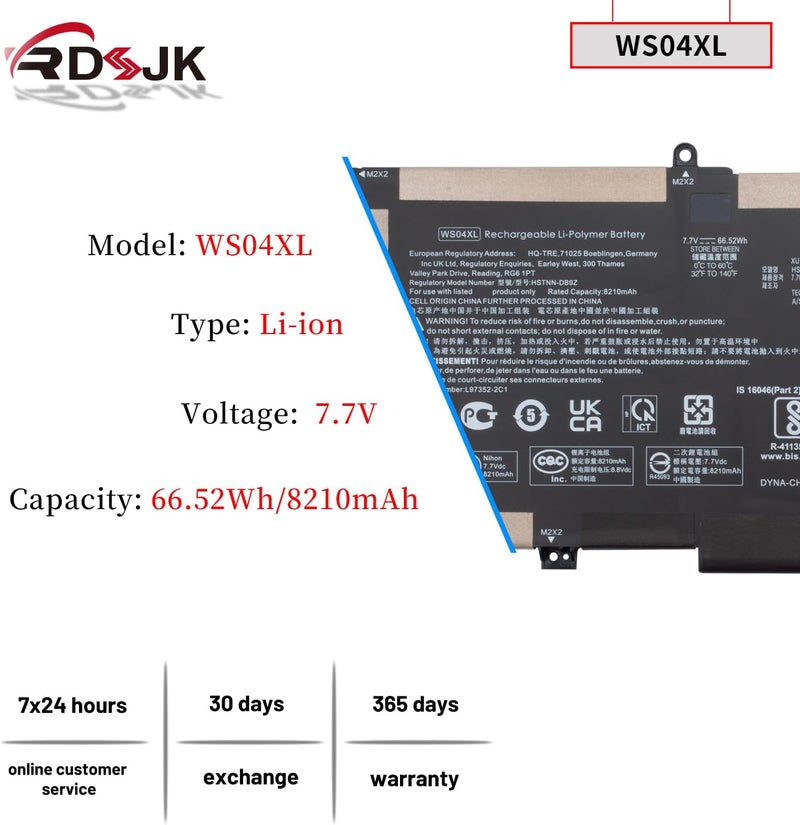 WS04XL Laptop Battery for HP Spectre X360 14-EA 14T-EA000 14-EA0007NA 14-EA0002NI 14-EA0003NS 14-EA0002NX 14-EA0520NA 14-EA0023DX 14-EA0378NG 14-EA0051TU HSTNN-DB9Z L97352-2D1 L97357-005 7.7V 66.52Wh - Image 2