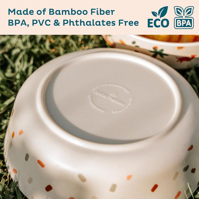 Nook Theory 4 Pack Bamboo Bowls  18 Oz Reusable Toddler and Kids Bowl Dishwasher Safe  Not Microwavable Bamboo Dishes Dino - Image 3