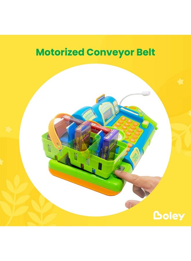 BOLEY Pretend Play Cash Register Toy For Kids - 19 Piece Interactive Set With Scanner, Microphone, Conveyor Belt, Calculator & Money - Educational Toy For Boys & Girls - Ages 3 And Up - Image 3