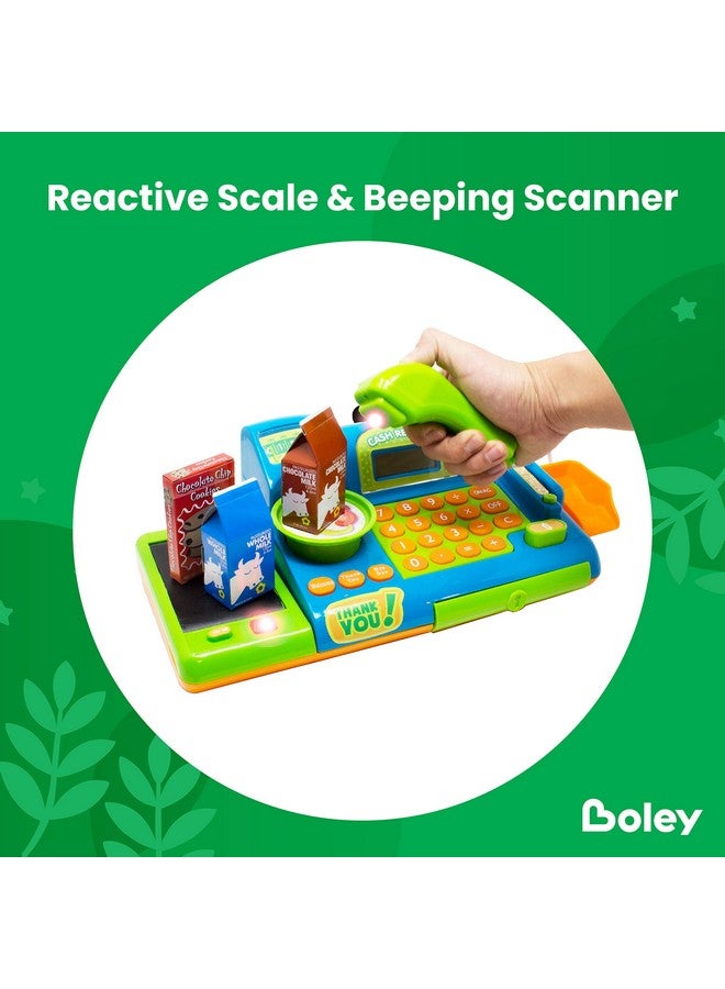 BOLEY Pretend Play Cash Register Toy For Kids - 19 Piece Interactive Set With Scanner, Microphone, Conveyor Belt, Calculator & Money - Educational Toy For Boys & Girls - Ages 3 And Up - Image 4