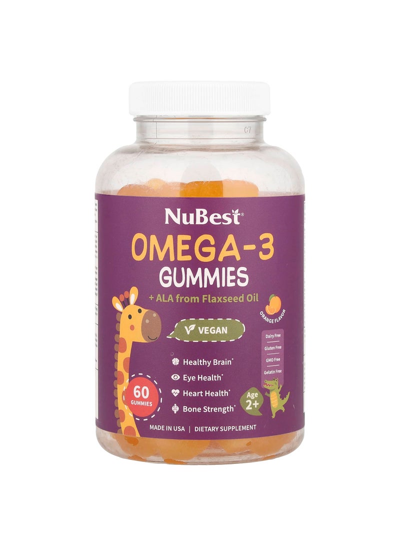 Omega-3 Gummies + ALA from Flaxseed Oil, Age 2+, Orange, 60 Gummies