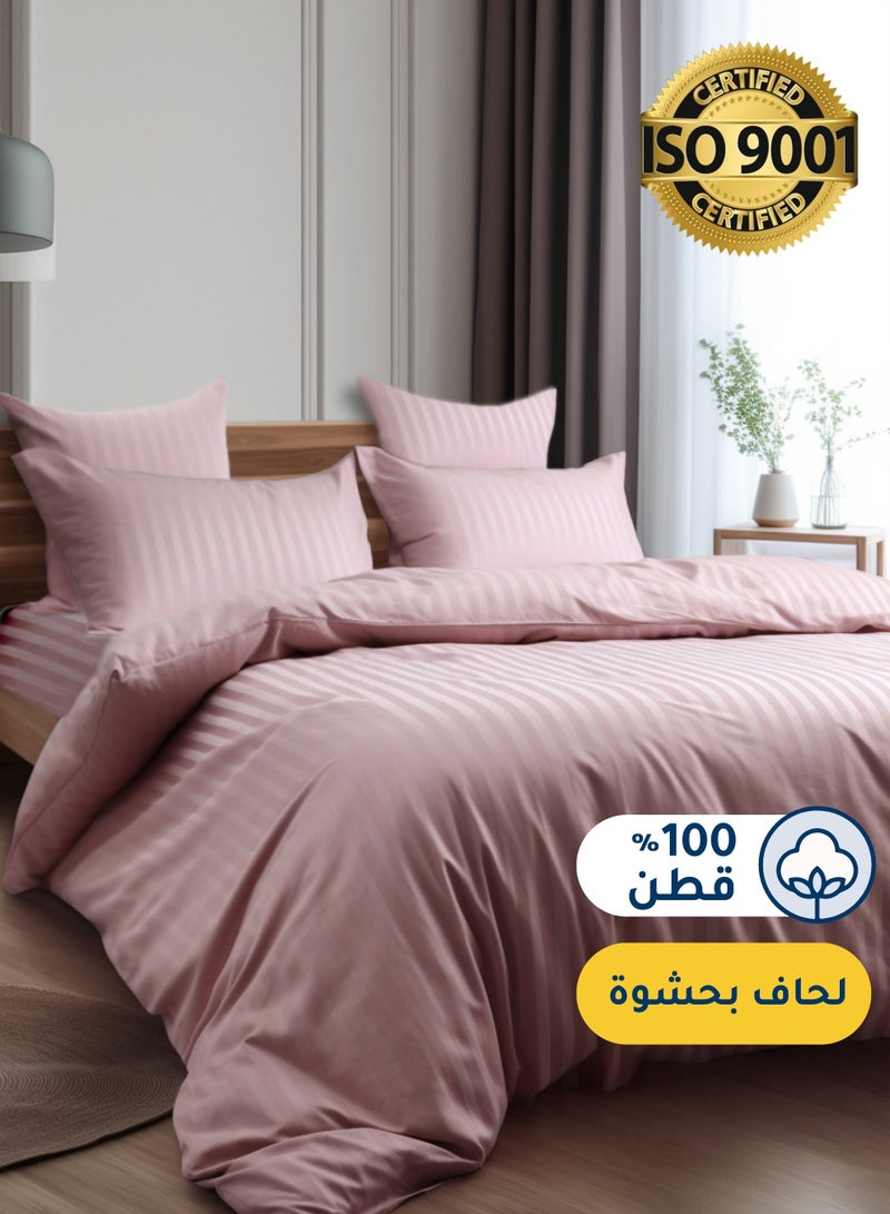 Master Home Textile Cotton Hotel Comforter Sets, Fits 160 cm x 200 cm Size Bed, Duvet Filling Included, 5 Pcs Queen Size, Hotel Stripe Pattern - Image 1