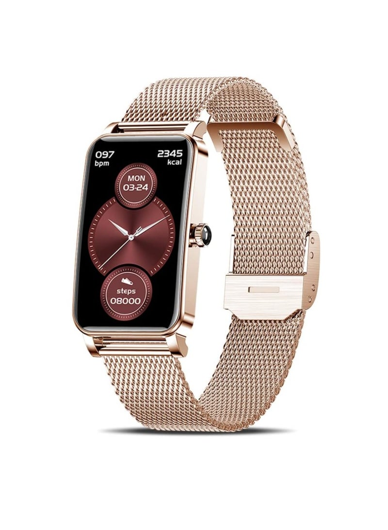 ساعة ذكية نسائية، سوار ذكي مستطيل الشكل مقاوم للماء بمعيار IP68، ساعة يد ذكية بشاشة لمس كاملة مع مراقبة معدل ضربات القلب والنوم، (قطعة واحدة، لون ذهبي) - Image 1