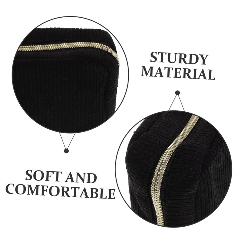 Corduroy Travel Makeup Bag Large Capacity Portable Toiletry Organizer Storage Pouch - Image 4