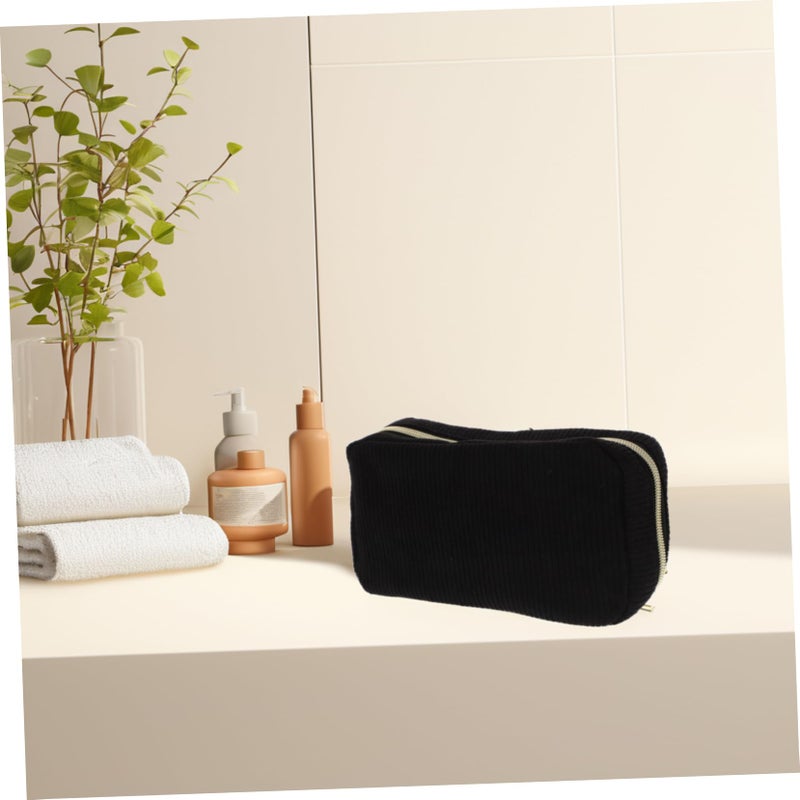 Corduroy Travel Makeup Bag Large Capacity Portable Toiletry Organizer Storage Pouch - Image 5