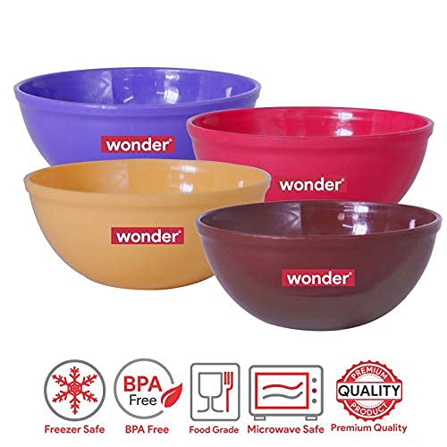 Wonder Prime Sigma 1500 Microwave Safe Multipurpose Plastic Bowl Set 4 pc Mixing Bowl 1300 ml Yellow Red Violet Red Color - Image 4