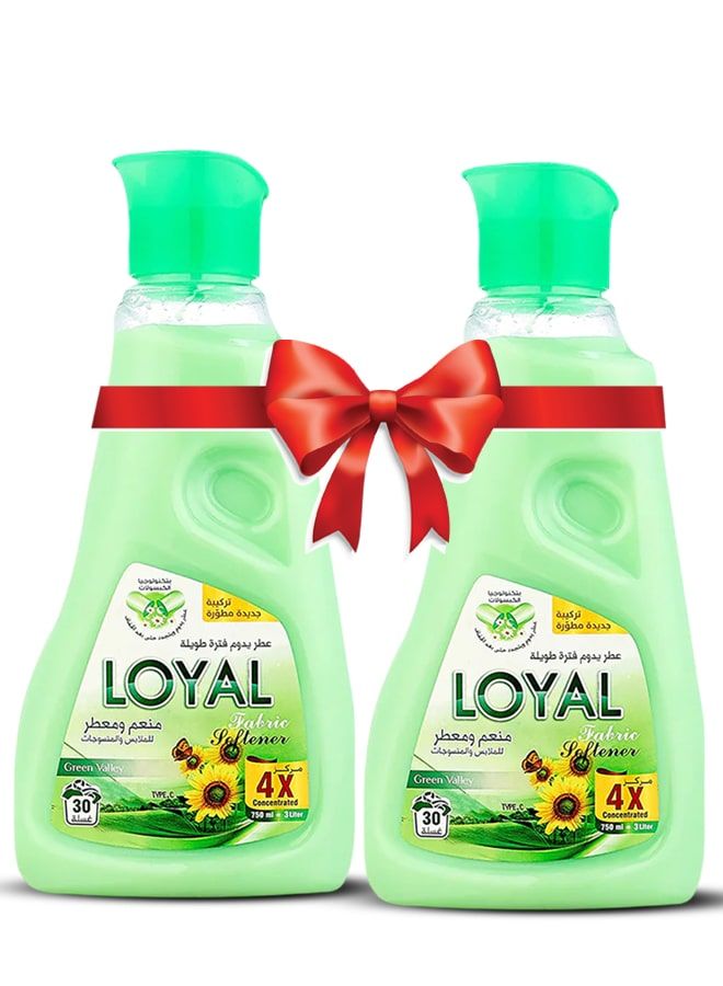 loyal Fabric Softener & Freshener Concentrated, Green Valley, 30 Washes 2x750ml - Image 1