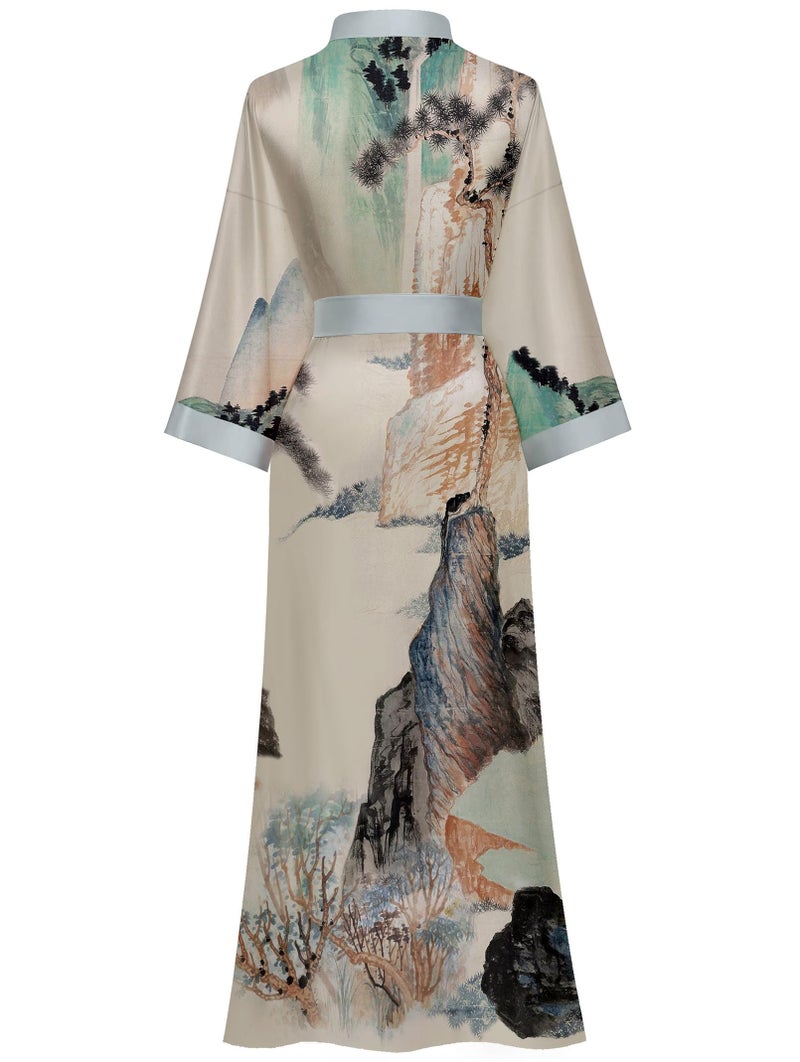 Kihnop Women's Floral Long Kimono Robe Plus Size Long Satin Robe Long Silk Robe Ladies Kimonos Silky Bathrobe Cover Up - Image 2