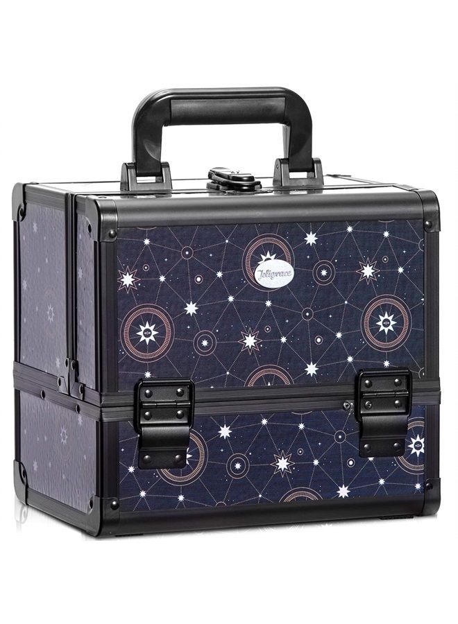 Joligrace حقيبة مكياج قابلة للقفل مع 3 رفوف وحامل فرشاة - مجموعة نمط خريطة النجوم - Image 1